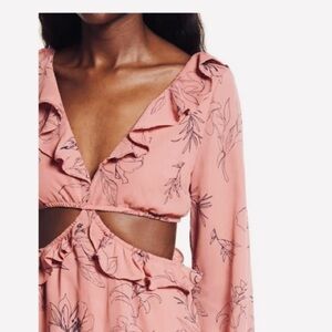 Open Edit Pink Floral Tiered Cutout Dress w/ Open Slits @ The Waist Sz S BNWT